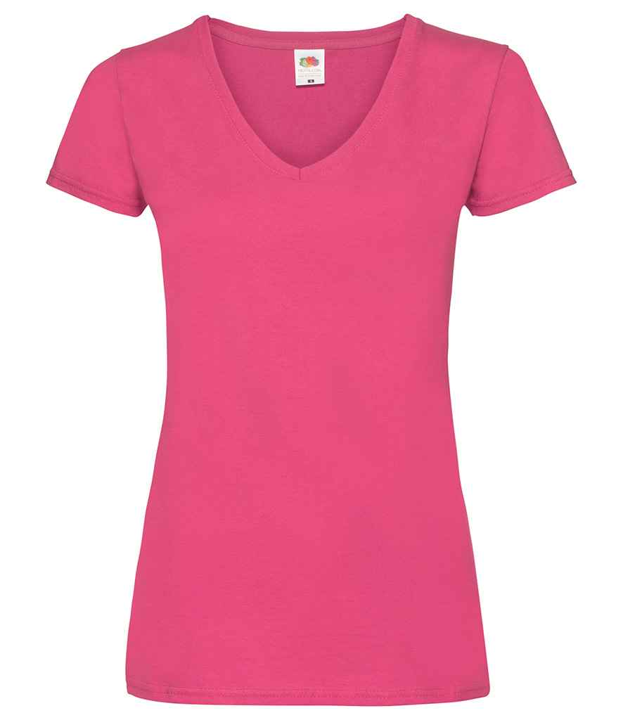 Fruit of the Loom Lady Fit Value V Neck T-Shirt in Fuchsia by Fruit of the Loom — Custom branded clothing by Print Press, featuring premium embroidery produced in our specialist print lab in the UK.