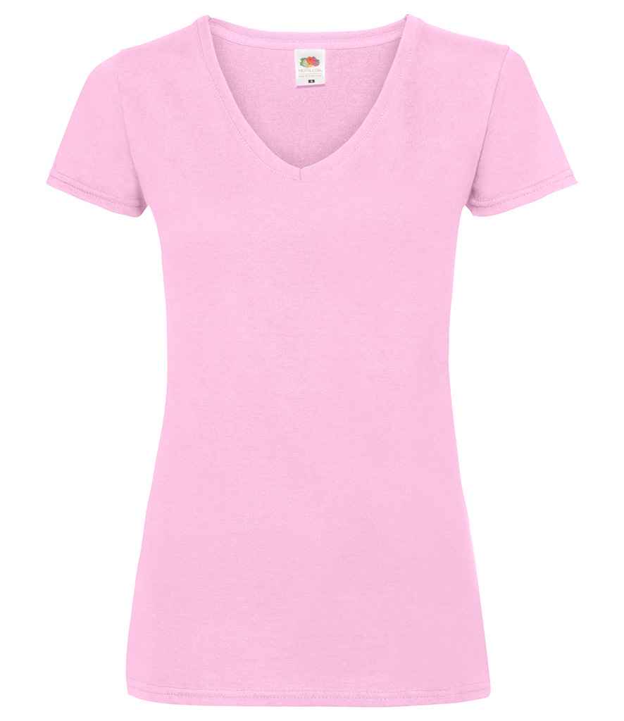 Fruit of the Loom Lady Fit Value V Neck T-Shirt in Light Pink by Fruit of the Loom — Custom branded clothing by Print Press, featuring premium embroidery produced in our specialist print lab in the UK.