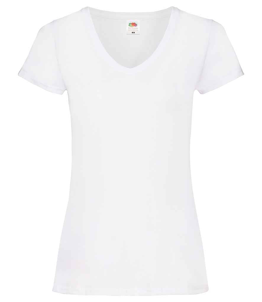 Fruit of the Loom Lady Fit Value V Neck T-Shirt in White by Fruit of the Loom — Custom branded clothing by Print Press, featuring premium embroidery produced in our specialist print lab in the UK.