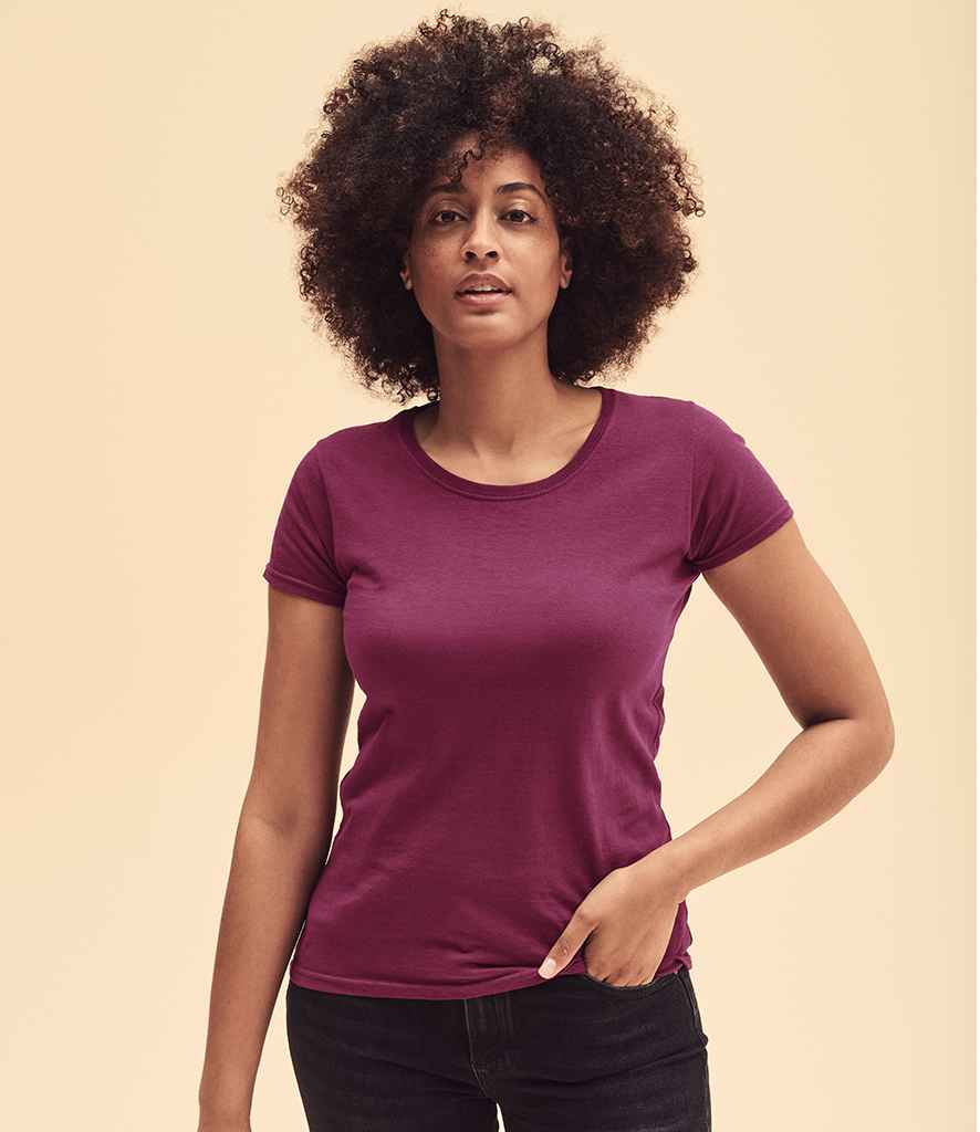 Fruit of the Loom Lady Fit Original T-Shirt - (2nd Colours) in Burgundy by Fruit of the Loom — Custom branded clothing by Print Press, featuring premium embroidery produced in our specialist print lab in the UK.