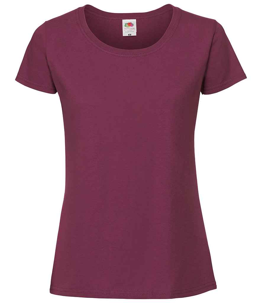 Fruit of the Loom Ladies Ringspun Premium T-Shirt in Burgundy by Fruit of the Loom — Custom branded clothing by Print Press, featuring premium embroidery produced in our specialist print lab in the UK.