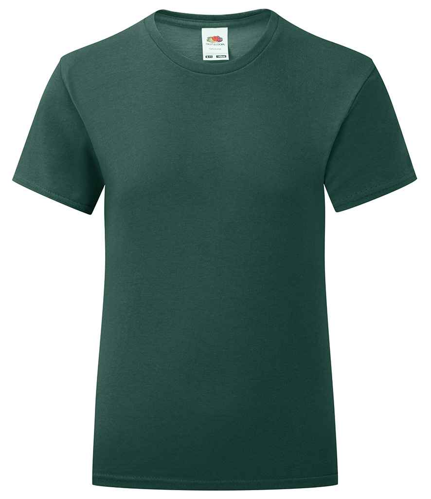 Fruit of the Loom Girls Iconic 150 T-Shirt in Forest Green by Fruit of the Loom — Custom branded clothing by Print Press, featuring premium embroidery produced in our specialist print lab in the UK.