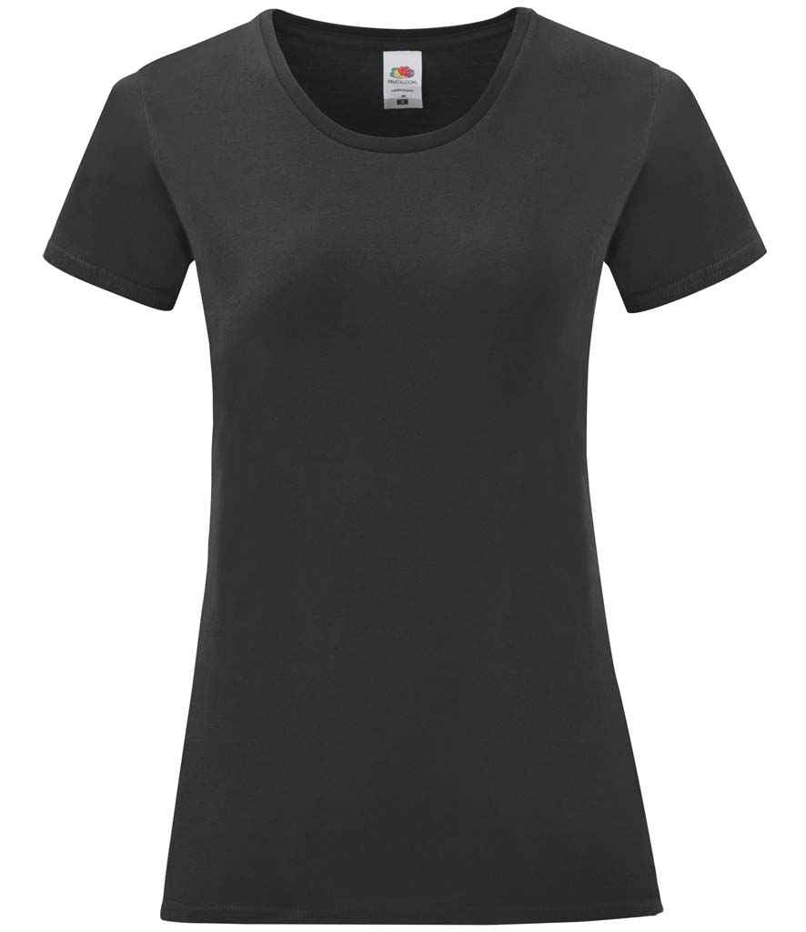 Fruit of the Loom Ladies Iconic 150 T-Shirt - (2nd Colours) in Black by Fruit of the Loom — Custom branded clothing by Print Press, featuring premium embroidery produced in our specialist print lab in the UK.