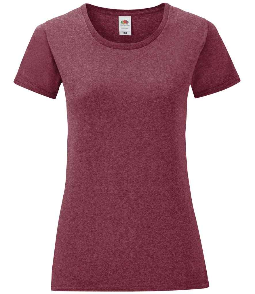 Fruit of the Loom Ladies Iconic 150 T-Shirt - (2nd Colours) in Heather Burgundy by Fruit of the Loom — Custom branded clothing by Print Press, featuring premium embroidery produced in our specialist print lab in the UK.