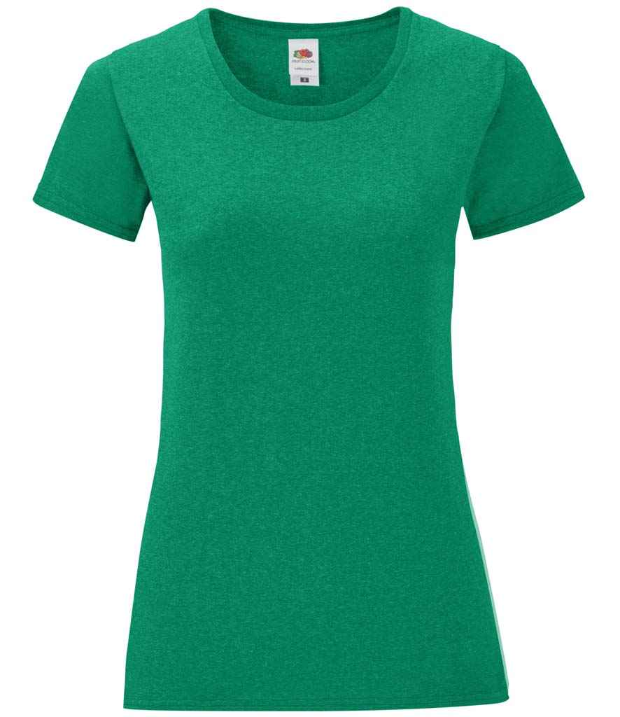 Fruit of the Loom Ladies Iconic 150 T-Shirt in Heather Green by Fruit of the Loom — Custom branded clothing by Print Press, featuring premium embroidery produced in our specialist print lab in the UK.