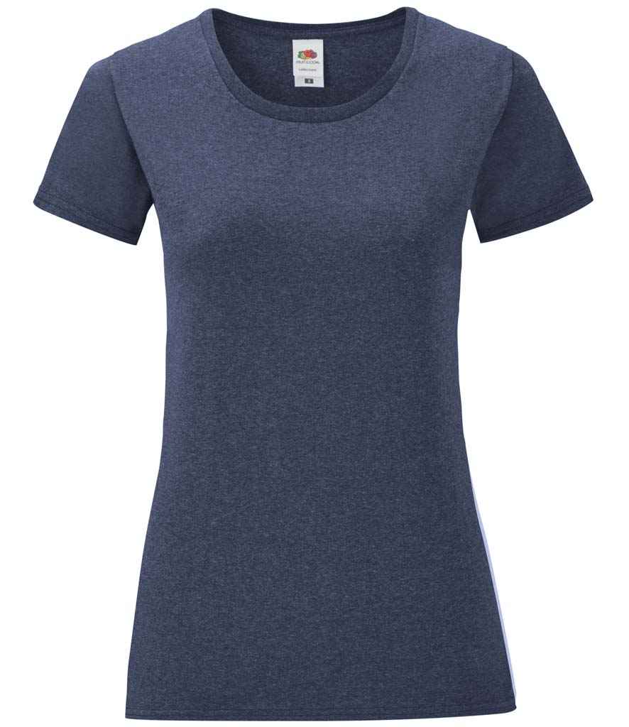 Fruit of the Loom Ladies Iconic 150 T-Shirt in Heather Navy by Fruit of the Loom — Custom branded clothing by Print Press, featuring premium embroidery produced in our specialist print lab in the UK.