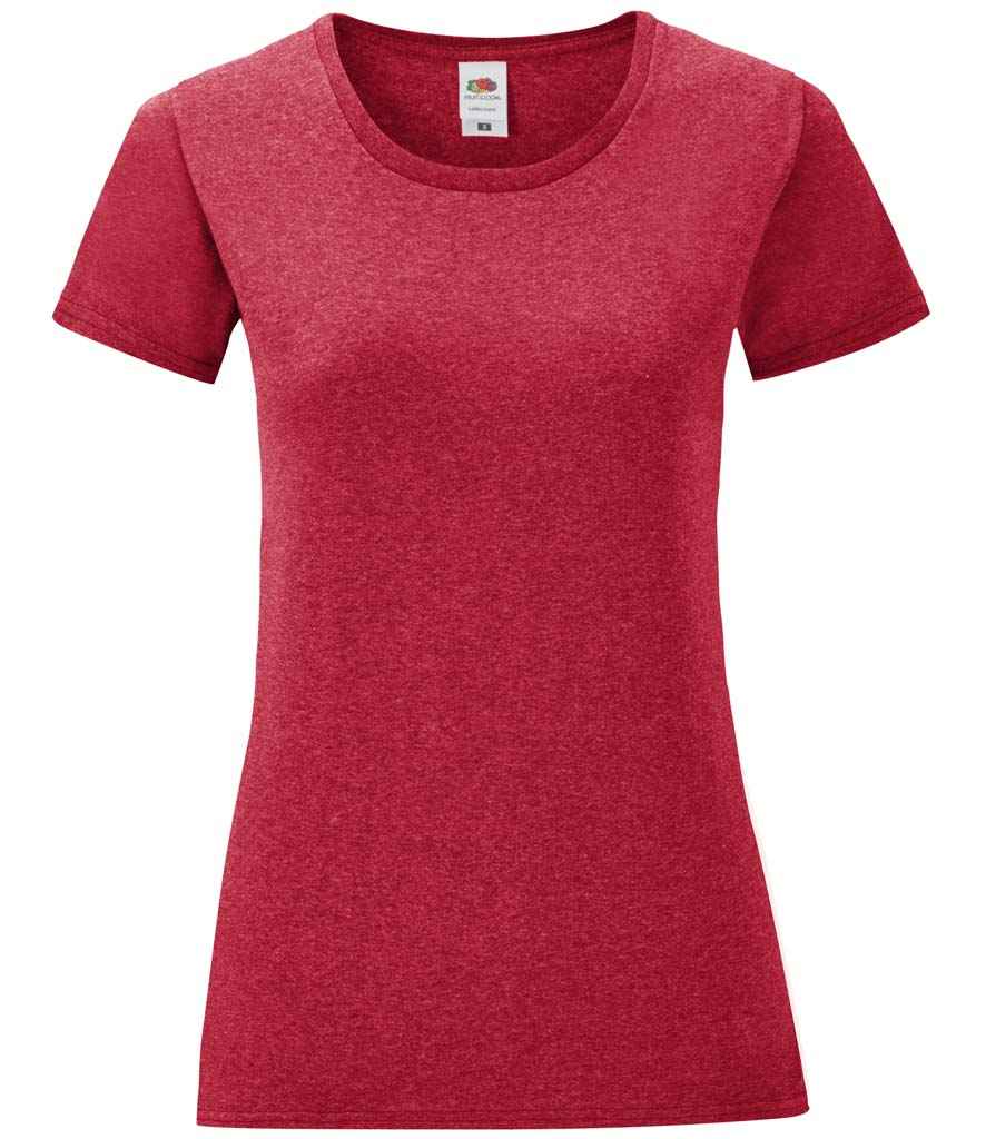 Fruit of the Loom Ladies Iconic 150 T-Shirt in Heather Red by Fruit of the Loom — Custom branded clothing by Print Press, featuring premium embroidery produced in our specialist print lab in the UK.