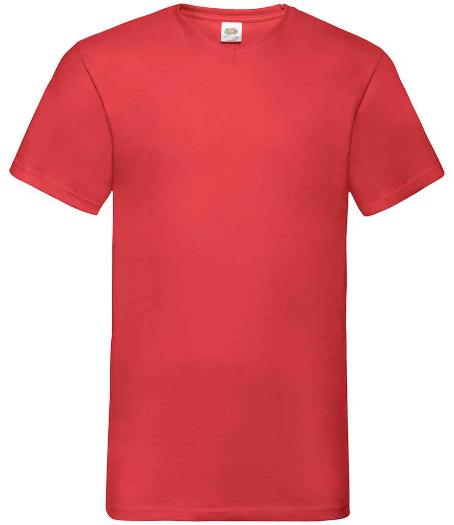 Fruit of the Loom V Neck Value T-Shirt in Red by Fruit of the Loom — Custom branded clothing by Print Press, featuring premium embroidery produced in our specialist print lab in the UK.