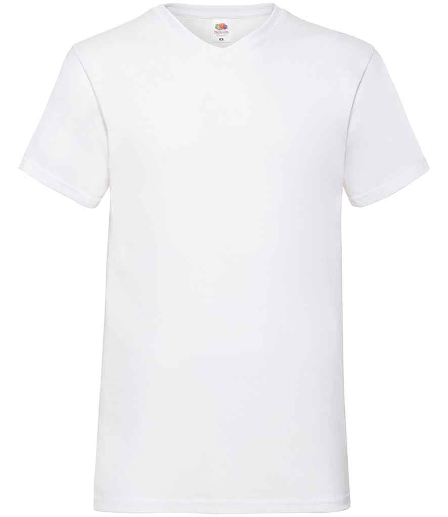 Fruit of the Loom V Neck Value T-Shirt in White by Fruit of the Loom — Custom branded clothing by Print Press, featuring premium embroidery produced in our specialist print lab in the UK.