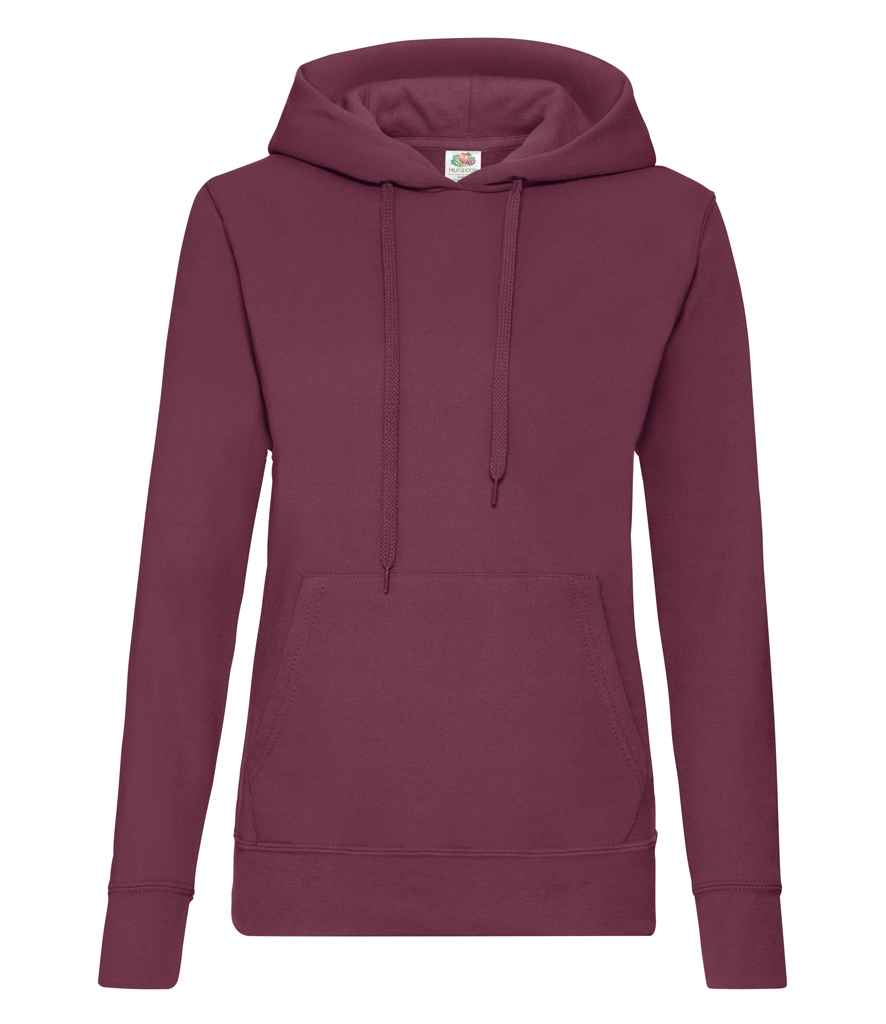 Fruit of the Loom Classic Lady Fit Hooded Sweatshirt in Burgundy by Fruit of the Loom — Custom branded clothing by Print Press, featuring premium embroidery produced in our specialist print lab in the UK.