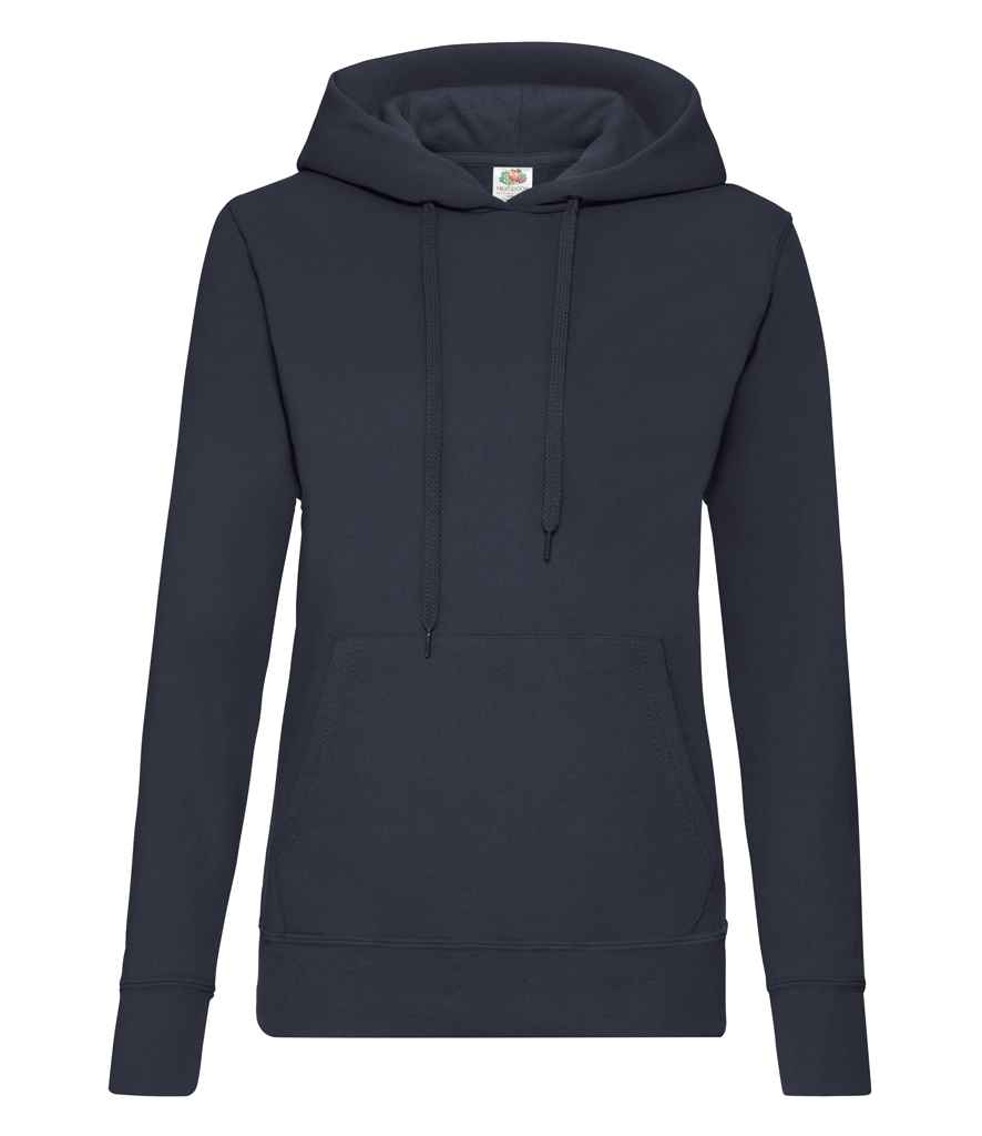 Fruit of the Loom Classic Lady Fit Hooded Sweatshirt in Deep Navy by Fruit of the Loom — Custom branded clothing by Print Press, featuring premium embroidery produced in our specialist print lab in the UK.
