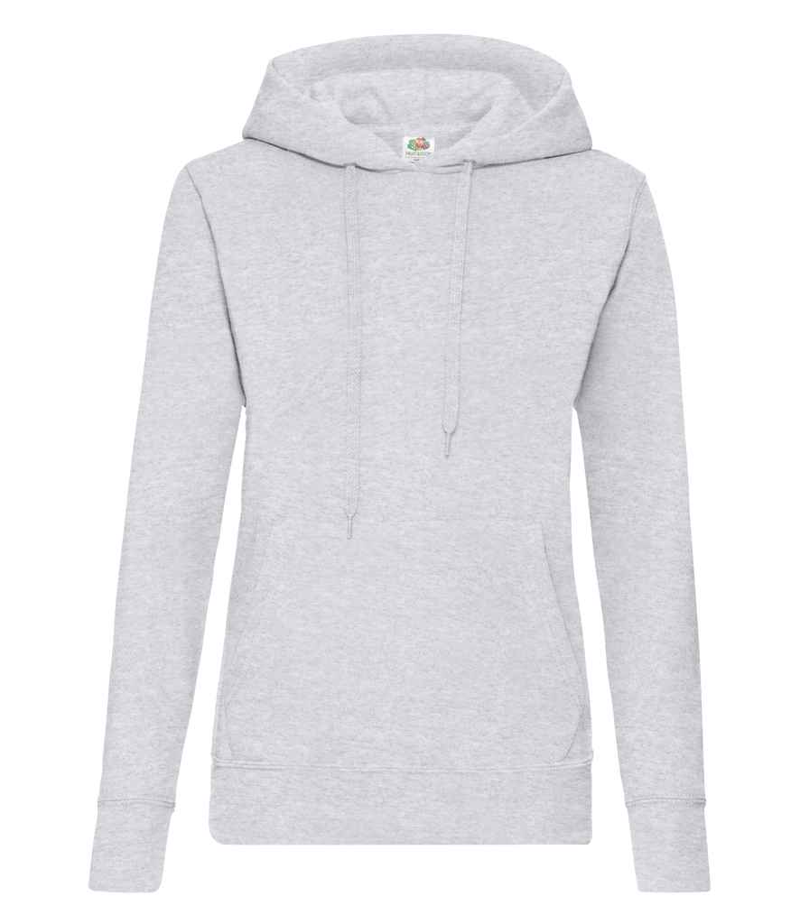 Fruit of the Loom Classic Lady Fit Hooded Sweatshirt in Heather Grey by Fruit of the Loom — Custom branded clothing by Print Press, featuring premium embroidery produced in our specialist print lab in the UK.