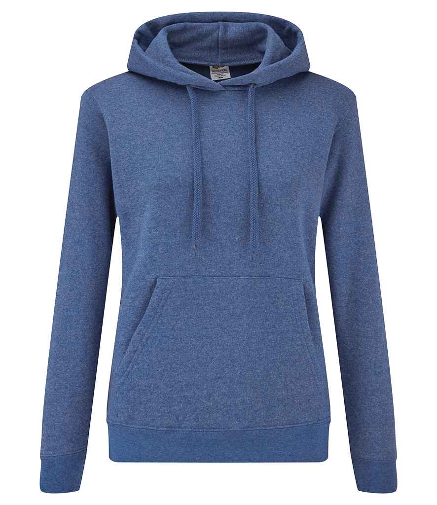 Fruit of the Loom Classic Lady Fit Hooded Sweatshirt in Heather Royal by Fruit of the Loom — Custom branded clothing by Print Press, featuring premium embroidery produced in our specialist print lab in the UK.