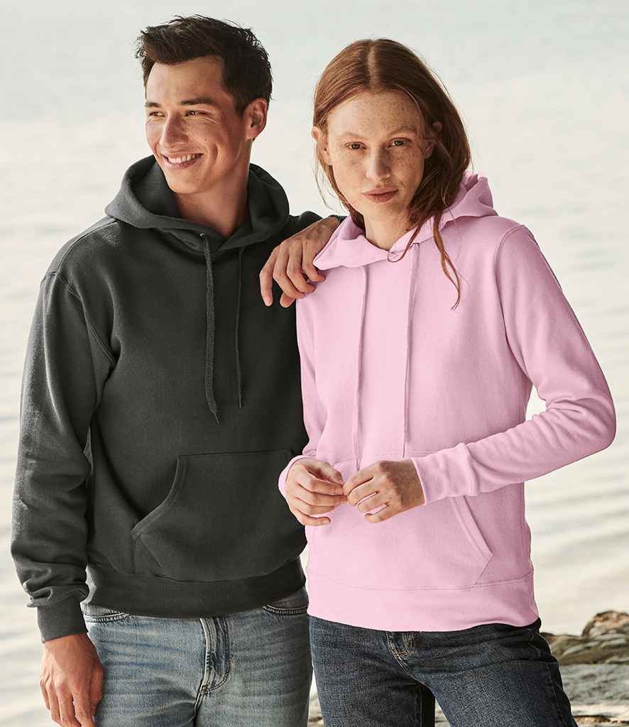 Fruit of the Loom Classic Lady Fit Hooded Sweatshirt in Light Pink by Fruit of the Loom — Custom branded clothing by Print Press, featuring premium embroidery produced in our specialist print lab in the UK.