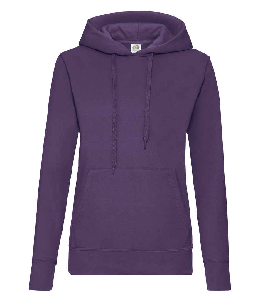 Fruit of the Loom Classic Lady Fit Hooded Sweatshirt in Purple by Fruit of the Loom — Custom branded clothing by Print Press, featuring premium embroidery produced in our specialist print lab in the UK.