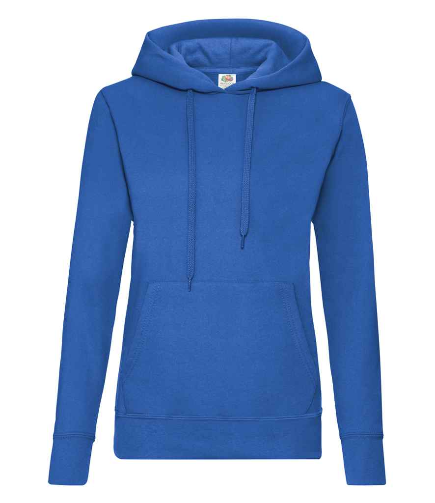 Fruit of the Loom Classic Lady Fit Hooded Sweatshirt in Royal Blue by Fruit of the Loom — Custom branded clothing by Print Press, featuring premium embroidery produced in our specialist print lab in the UK.