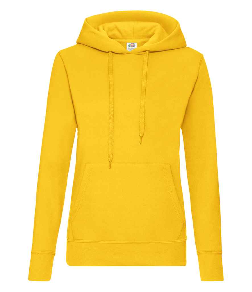 Fruit of the Loom Classic Lady Fit Hooded Sweatshirt in Sunflower by Fruit of the Loom — Custom branded clothing by Print Press, featuring premium embroidery produced in our specialist print lab in the UK.
