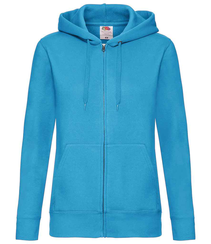Fruit of the Loom Premium Lady Fit Zip Hooded Jacket in Azure by Fruit of the Loom — Custom branded clothing by Print Press, featuring premium embroidery produced in our specialist print lab in the UK.