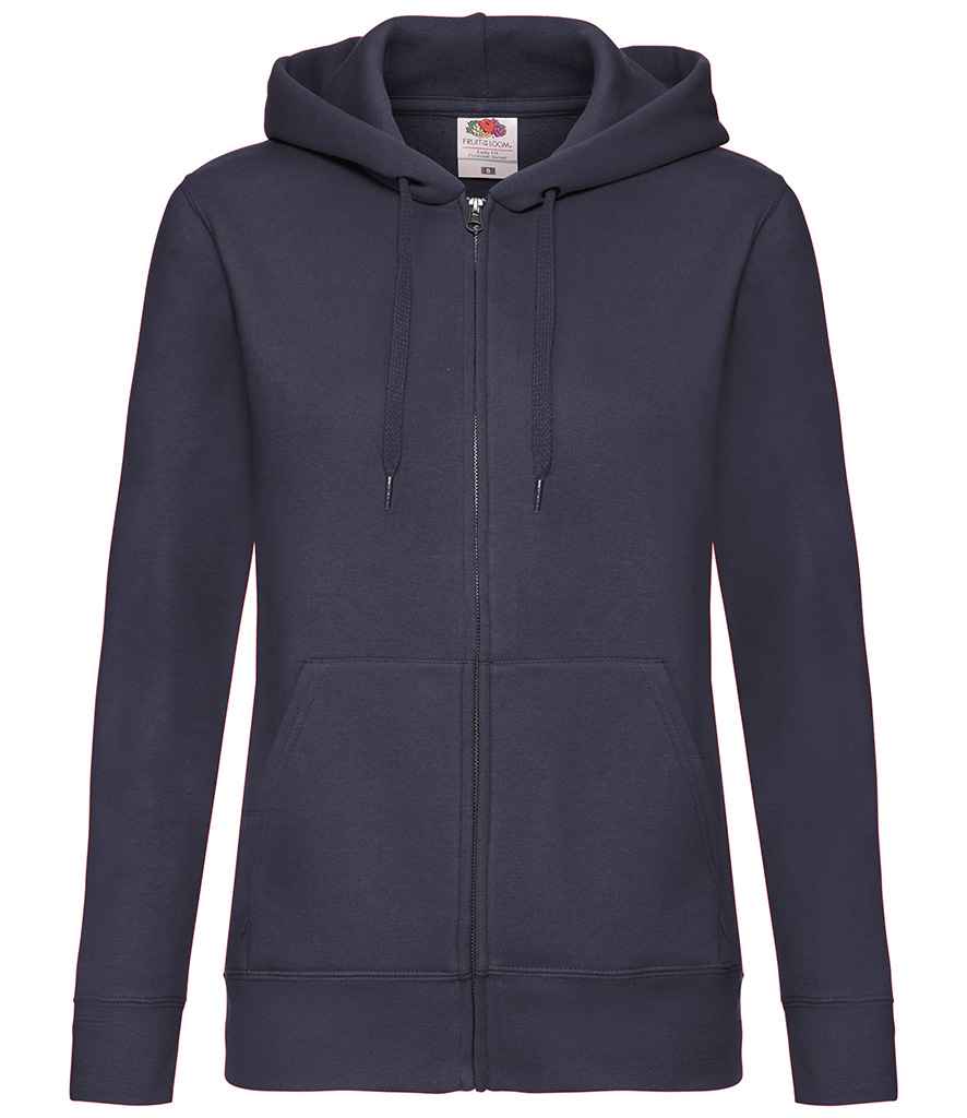Fruit of the Loom Premium Lady Fit Zip Hooded Jacket in Deep Navy by Fruit of the Loom — Custom branded clothing by Print Press, featuring premium embroidery produced in our specialist print lab in the UK.