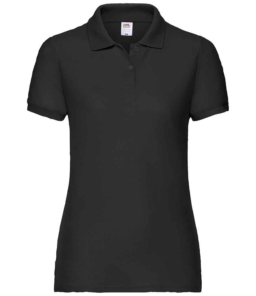 Fruit of the Loom Lady Fit Pique Polo Shirt in Black by Fruit of the Loom — Custom branded clothing by Print Press, featuring premium embroidery produced in our specialist print lab in the UK.