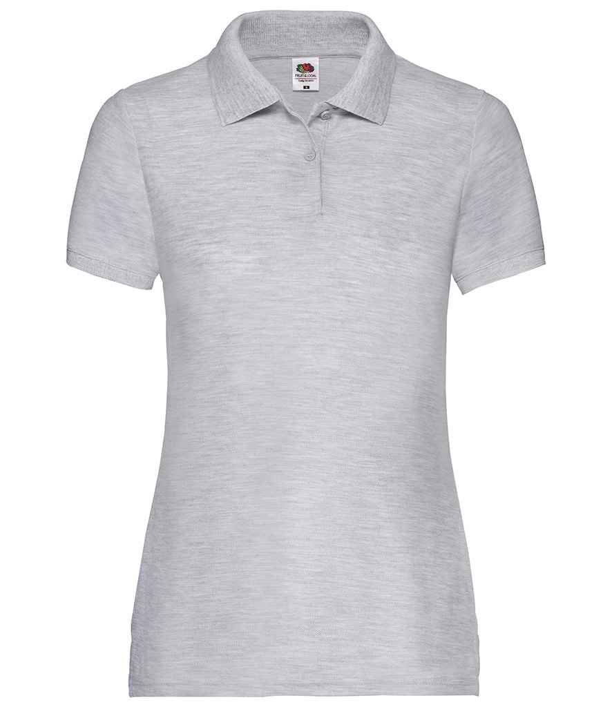 Fruit of the Loom Lady Fit Pique Polo Shirt in Heather Grey by Fruit of the Loom — Custom branded clothing by Print Press, featuring premium embroidery produced in our specialist print lab in the UK.