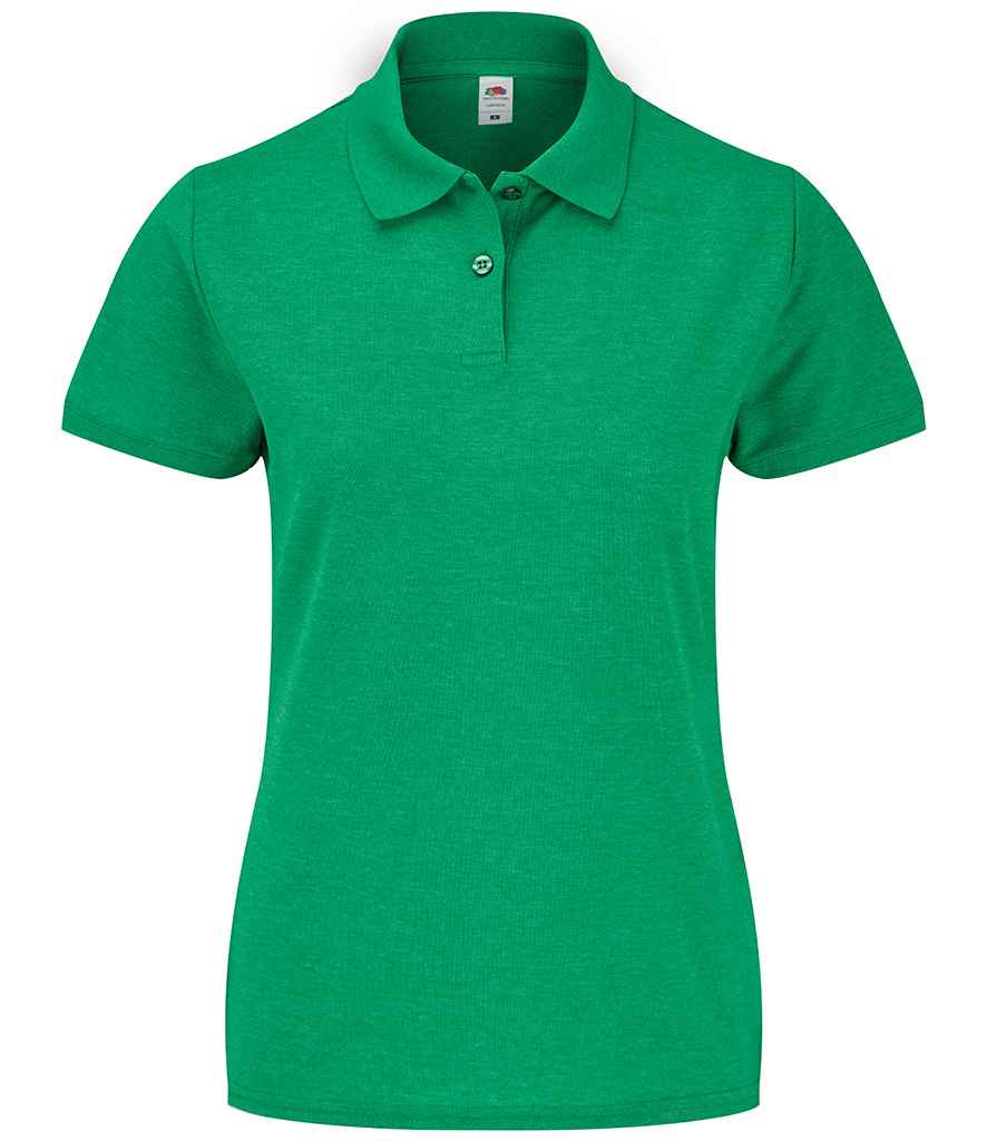 Fruit of the Loom Lady Fit Pique Polo Shirt in Heather Green by Fruit of the Loom — Custom branded clothing by Print Press, featuring premium embroidery produced in our specialist print lab in the UK.