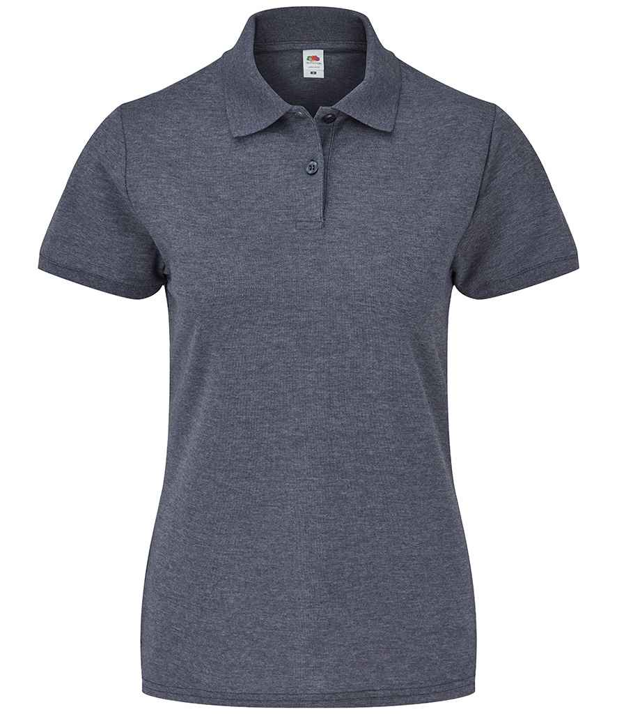 Fruit of the Loom Lady Fit Pique Polo Shirt in Heather Navy by Fruit of the Loom — Custom branded clothing by Print Press, featuring premium embroidery produced in our specialist print lab in the UK.