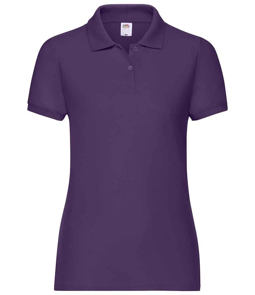 Fruit of the Loom Lady Fit Pique Polo Shirt in Purple by Fruit of the Loom — Custom branded clothing by Print Press, featuring premium embroidery produced in our specialist print lab in the UK.