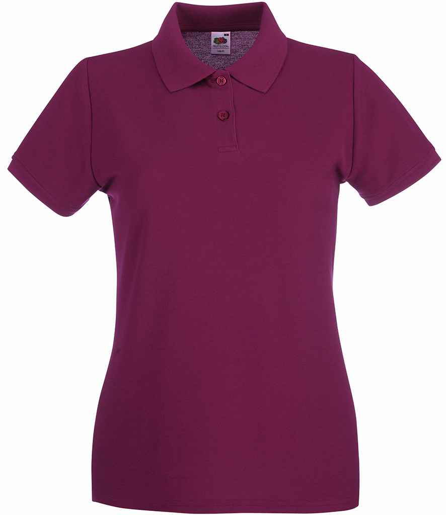 Fruit of the Loom Lady-Fit Premium Cotton Pique Polo Shirt in Burgundy by Fruit of the Loom — Custom branded clothing by Print Press, featuring premium embroidery produced in our specialist print lab in the UK.