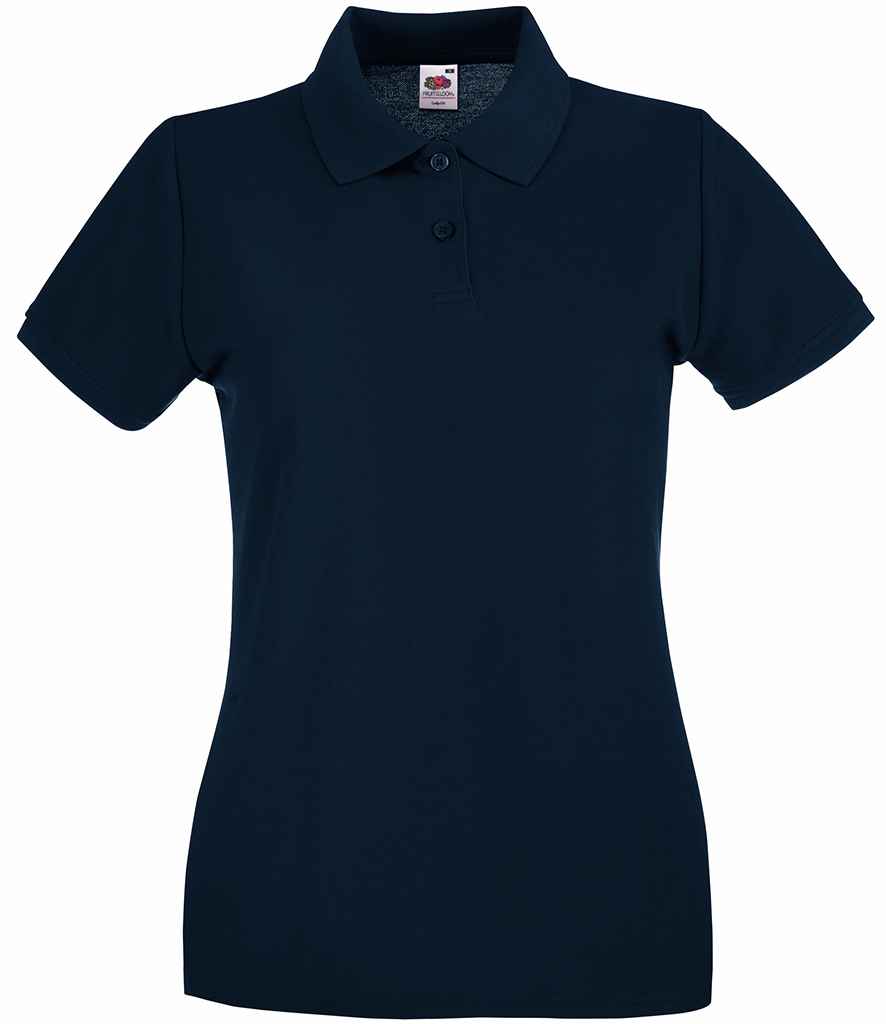 Fruit of the Loom Lady-Fit Premium Cotton Pique Polo Shirt in Deep Navy by Fruit of the Loom — Custom branded clothing by Print Press, featuring premium embroidery produced in our specialist print lab in the UK.