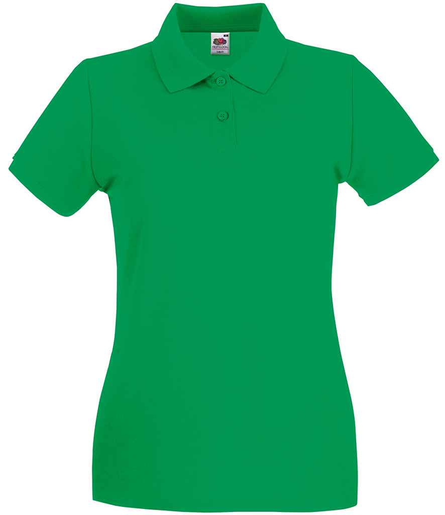 Fruit of the Loom Lady-Fit Premium Cotton Pique Polo Shirt in Kelly Green by Fruit of the Loom — Custom branded clothing by Print Press, featuring premium embroidery produced in our specialist print lab in the UK.