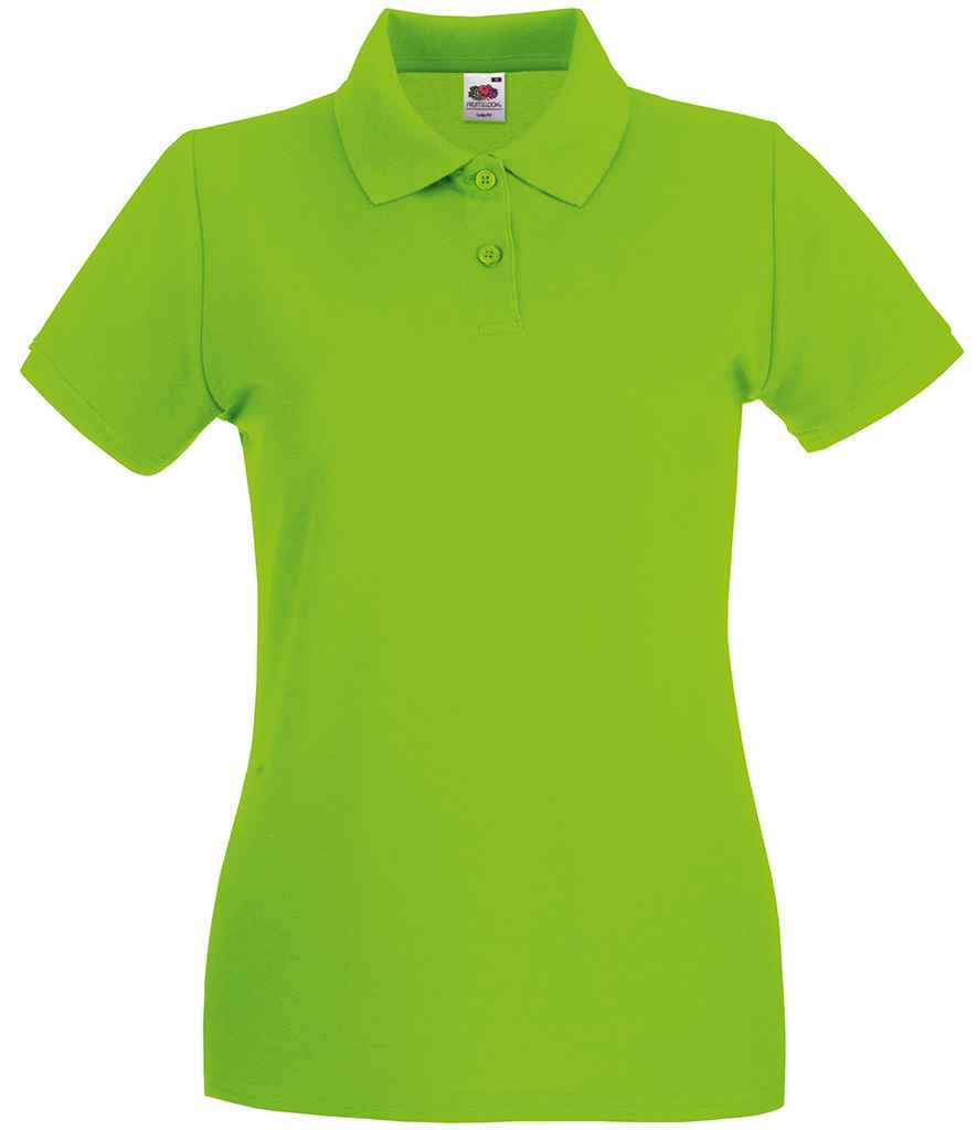 Fruit of the Loom Lady-Fit Premium Cotton Pique Polo Shirt in Lime Green by Fruit of the Loom — Custom branded clothing by Print Press, featuring premium embroidery produced in our specialist print lab in the UK.