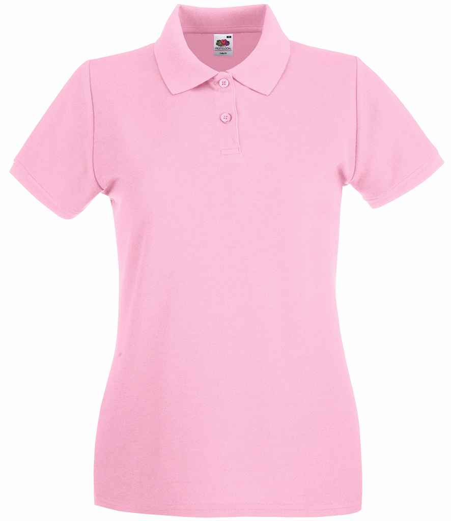 Fruit of the Loom Lady-Fit Premium Cotton Pique Polo Shirt in Light Pink by Fruit of the Loom — Custom branded clothing by Print Press, featuring premium embroidery produced in our specialist print lab in the UK.