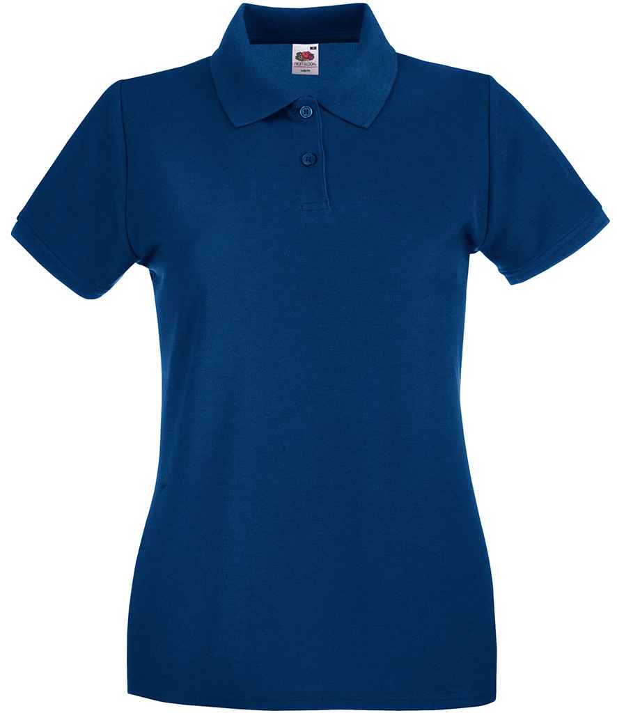 Fruit of the Loom Lady-Fit Premium Cotton Pique Polo Shirt in Navy by Fruit of the Loom — Custom branded clothing by Print Press, featuring premium embroidery produced in our specialist print lab in the UK.