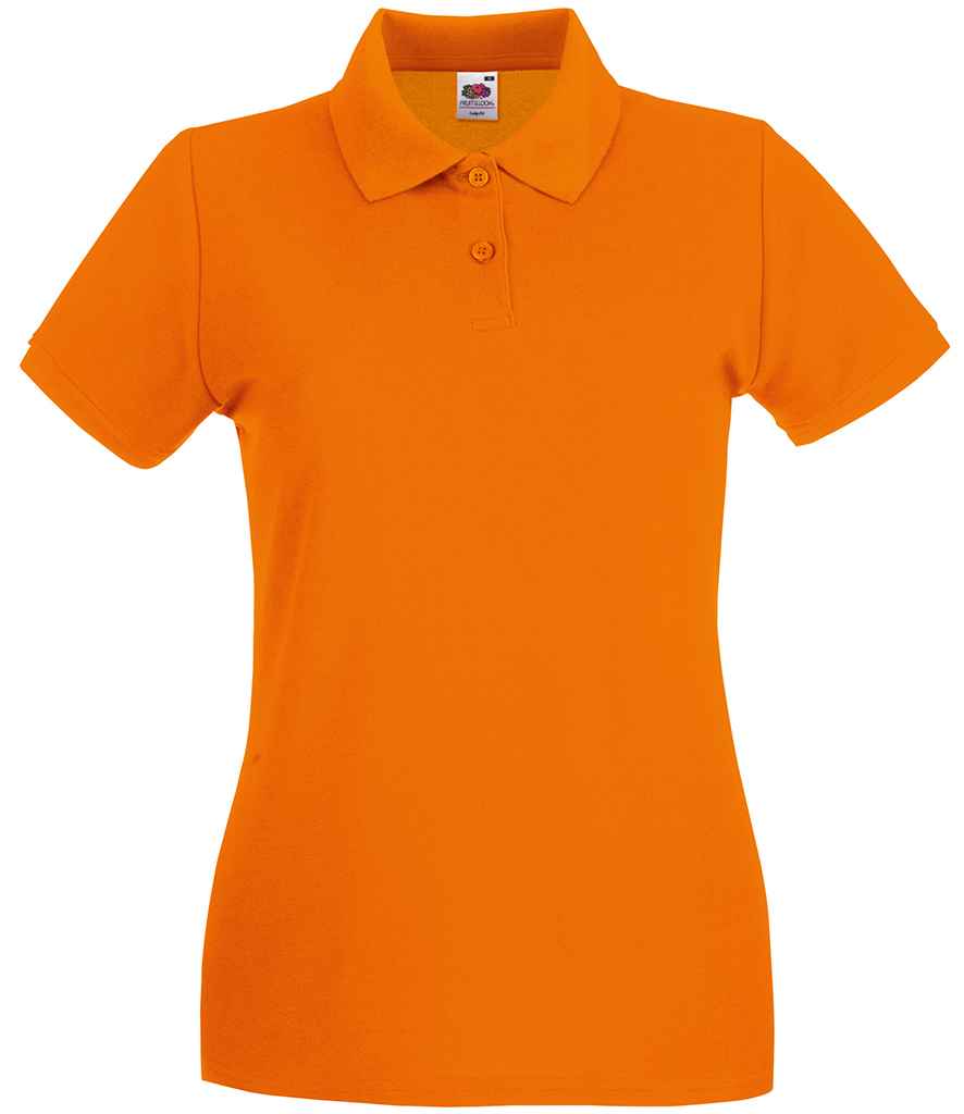Fruit of the Loom Lady-Fit Premium Cotton Pique Polo Shirt in Orange by Fruit of the Loom — Custom branded clothing by Print Press, featuring premium embroidery produced in our specialist print lab in the UK.