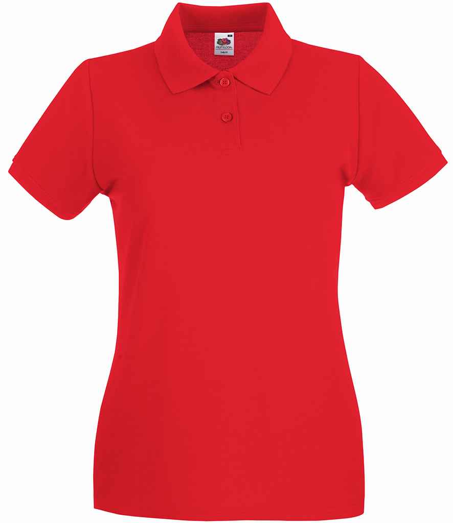 Fruit of the Loom Lady-Fit Premium Cotton Pique Polo Shirt in Red by Fruit of the Loom — Custom branded clothing by Print Press, featuring premium embroidery produced in our specialist print lab in the UK.