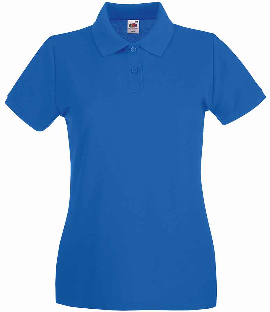 Fruit of the Loom Lady-Fit Premium Cotton Pique Polo Shirt in Royal Blue by Fruit of the Loom — Custom branded clothing by Print Press, featuring premium embroidery produced in our specialist print lab in the UK.