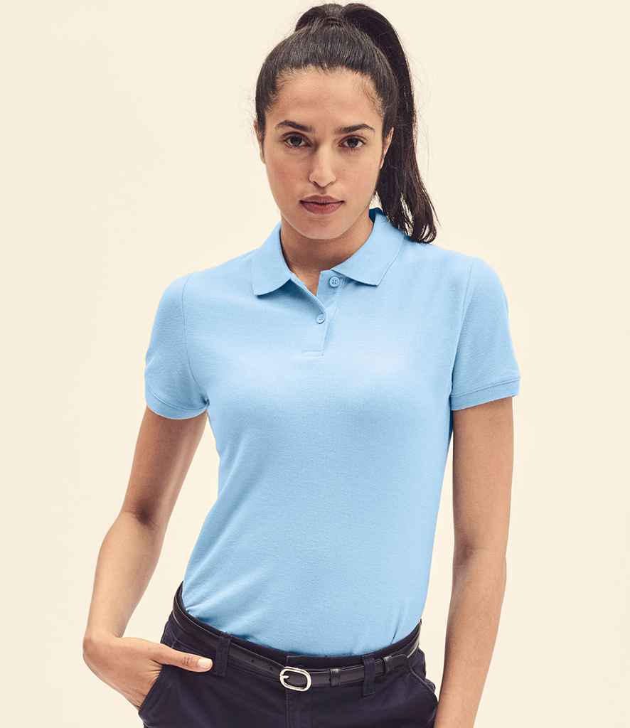 Fruit of the Loom Lady-Fit Premium Cotton Pique Polo Shirt in Sky Blue by Fruit of the Loom — Custom branded clothing by Print Press, featuring premium embroidery produced in our specialist print lab in the UK.