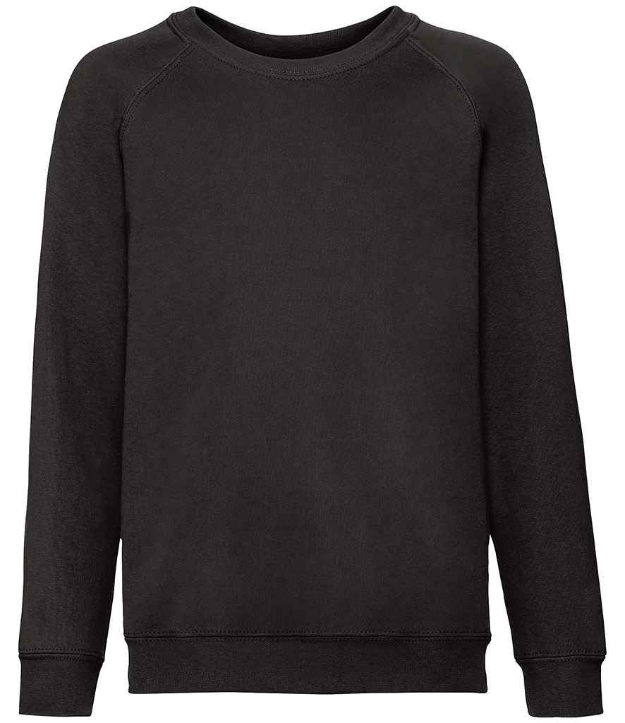 Fruit of the Loom Kids Classic Raglan Sweatshirt in Black by Fruit of the Loom — Custom branded clothing by Print Press, featuring premium embroidery produced in our specialist print lab in the UK.