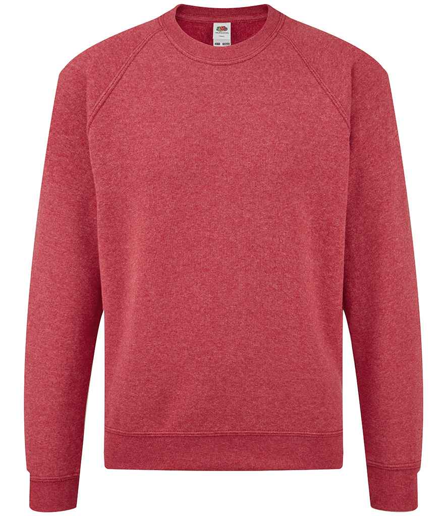 Fruit of the Loom Kids Classic Raglan Sweatshirt in Heather Red by Fruit of the Loom — Custom branded clothing by Print Press, featuring premium embroidery produced in our specialist print lab in the UK.