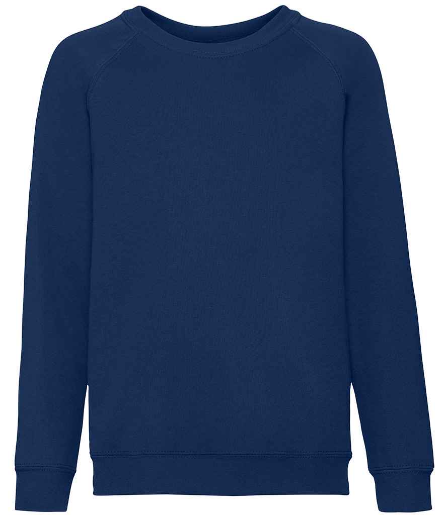 Fruit of the Loom Kids Classic Raglan Sweatshirt in Navy by Fruit of the Loom — Custom branded clothing by Print Press, featuring premium embroidery produced in our specialist print lab in the UK.