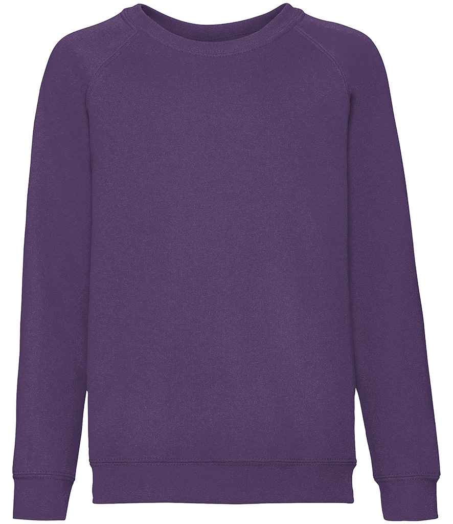 Fruit of the Loom Kids Classic Raglan Sweatshirt in Purple by Fruit of the Loom — Custom branded clothing by Print Press, featuring premium embroidery produced in our specialist print lab in the UK.