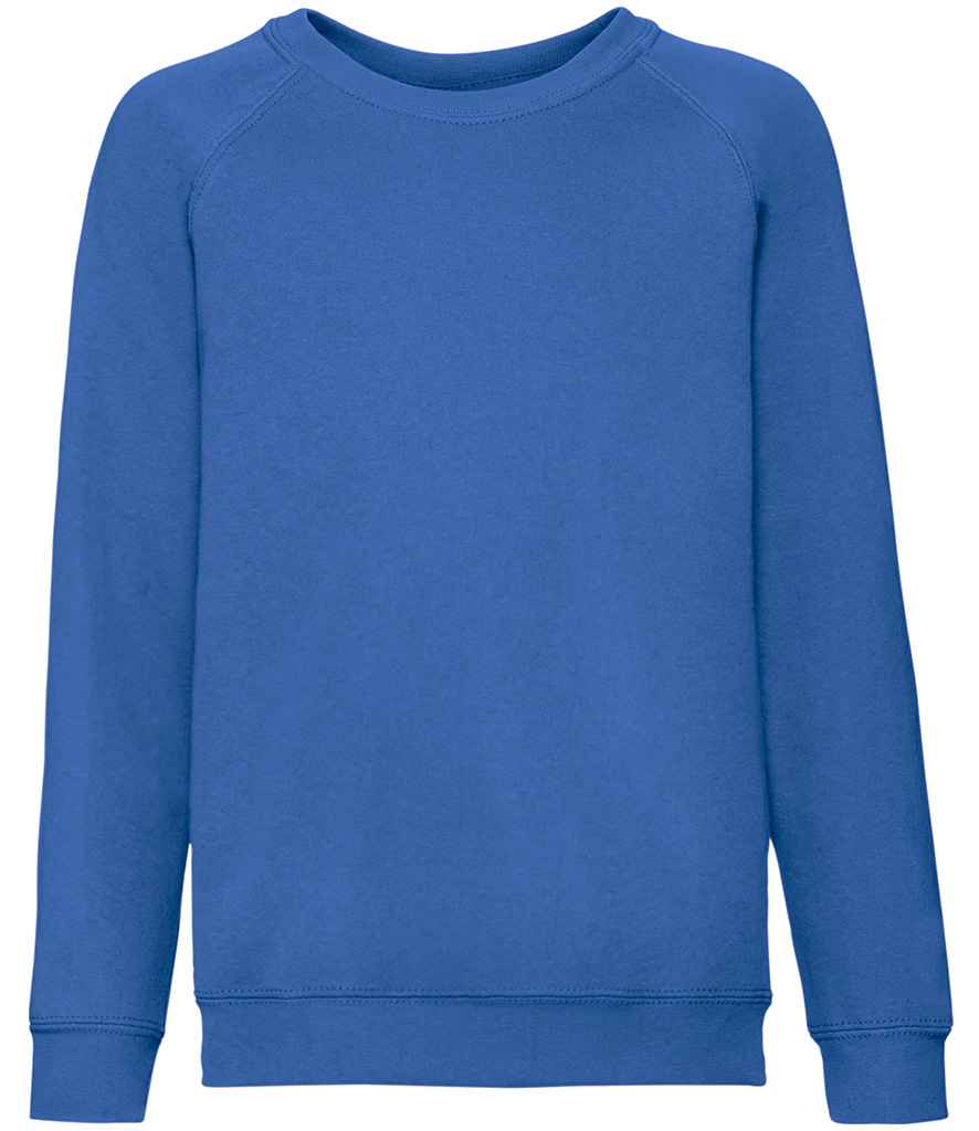 Fruit of the Loom Kids Classic Raglan Sweatshirt in Royal Blue by Fruit of the Loom — Custom branded clothing by Print Press, featuring premium embroidery produced in our specialist print lab in the UK.