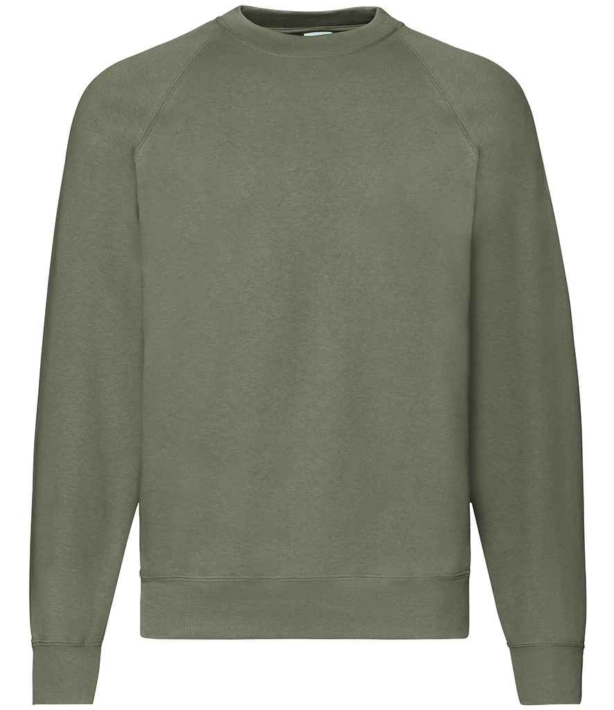 Fruit of the Loom Classic Raglan Sweatshirt in Classic Olive by Fruit of the Loom — Custom branded clothing by Print Press, featuring premium embroidery produced in our specialist print lab in the UK.