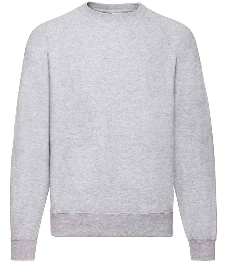 Fruit of the Loom Classic Raglan Sweatshirt in Heather Grey by Fruit of the Loom — Custom branded clothing by Print Press, featuring premium embroidery produced in our specialist print lab in the UK.
