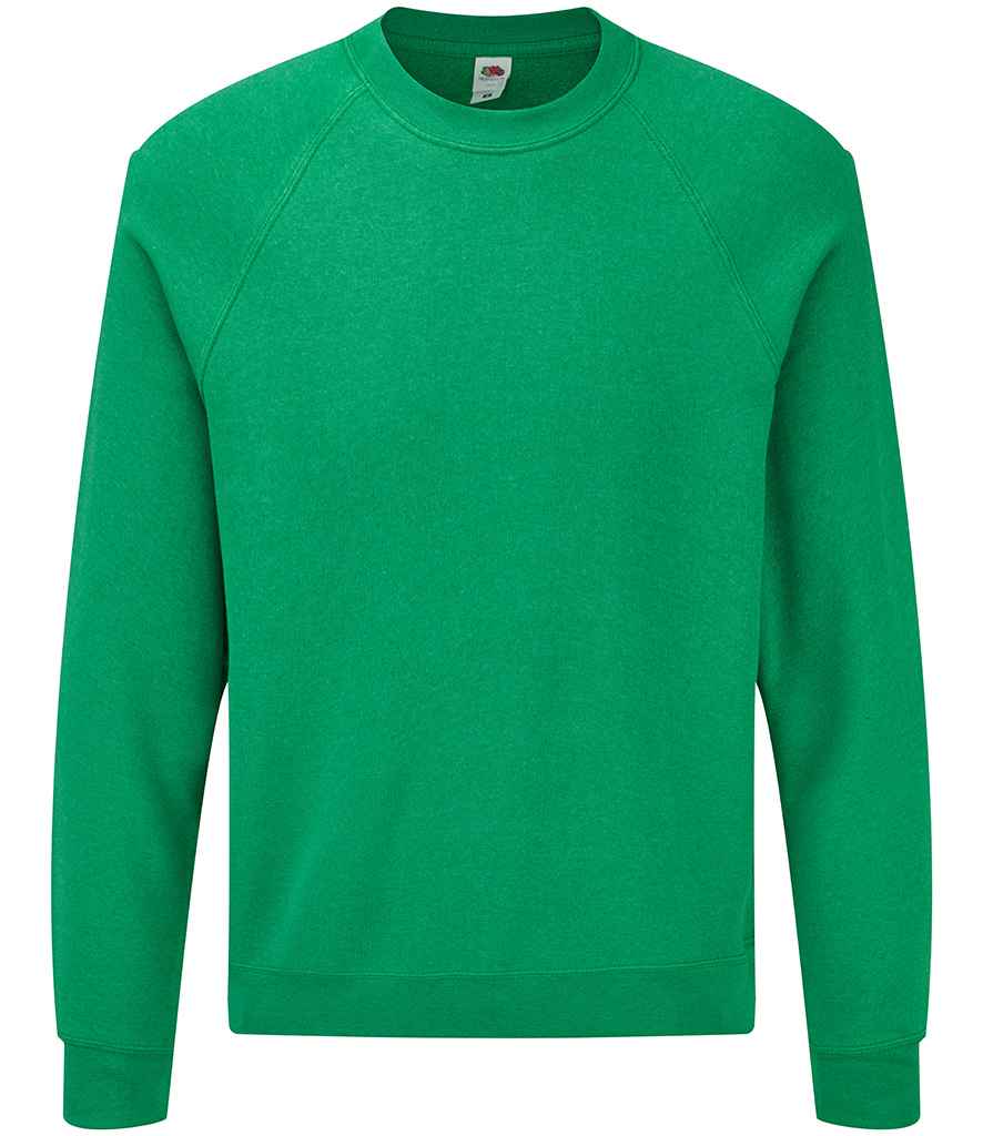 Fruit of the Loom Classic Raglan Sweatshirt in Heather Green by Fruit of the Loom — Custom branded clothing by Print Press, featuring premium embroidery produced in our specialist print lab in the UK.