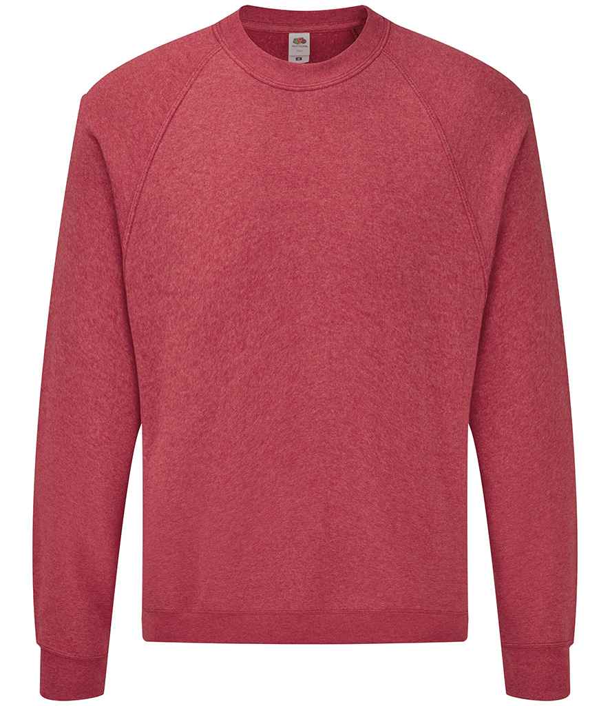 Fruit of the Loom Classic Raglan Sweatshirt in Heather Red by Fruit of the Loom — Custom branded clothing by Print Press, featuring premium embroidery produced in our specialist print lab in the UK.