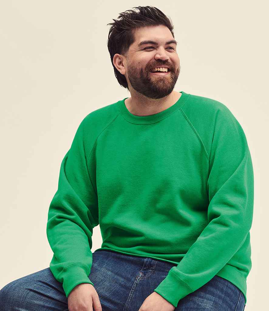 Fruit of the Loom Classic Raglan Sweatshirt in Kelly Green by Fruit of the Loom — Custom branded clothing by Print Press, featuring premium embroidery produced in our specialist print lab in the UK.