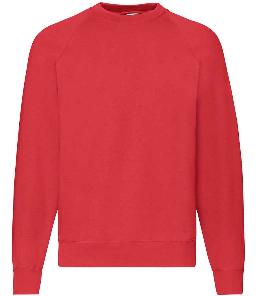 Fruit of the Loom Classic Raglan Sweatshirt in Red by Fruit of the Loom — Custom branded clothing by Print Press, featuring premium embroidery produced in our specialist print lab in the UK.