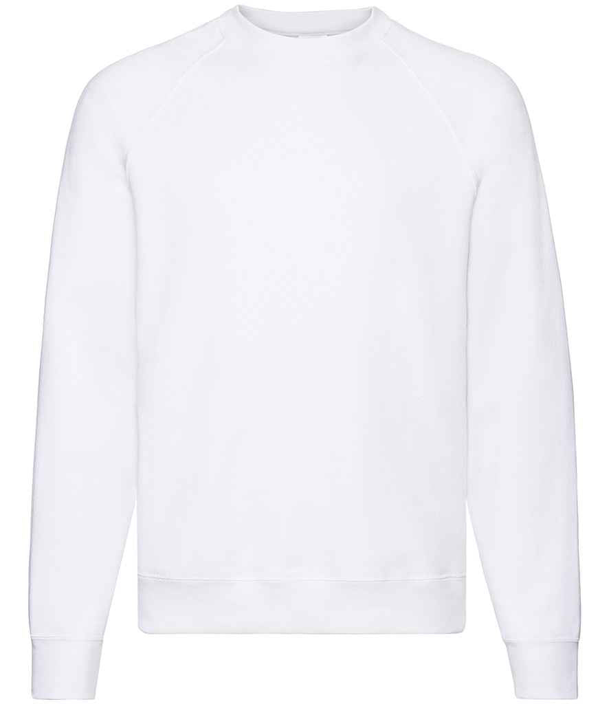Fruit of the Loom Classic Raglan Sweatshirt in White by Fruit of the Loom — Custom branded clothing by Print Press, featuring premium embroidery produced in our specialist print lab in the UK.